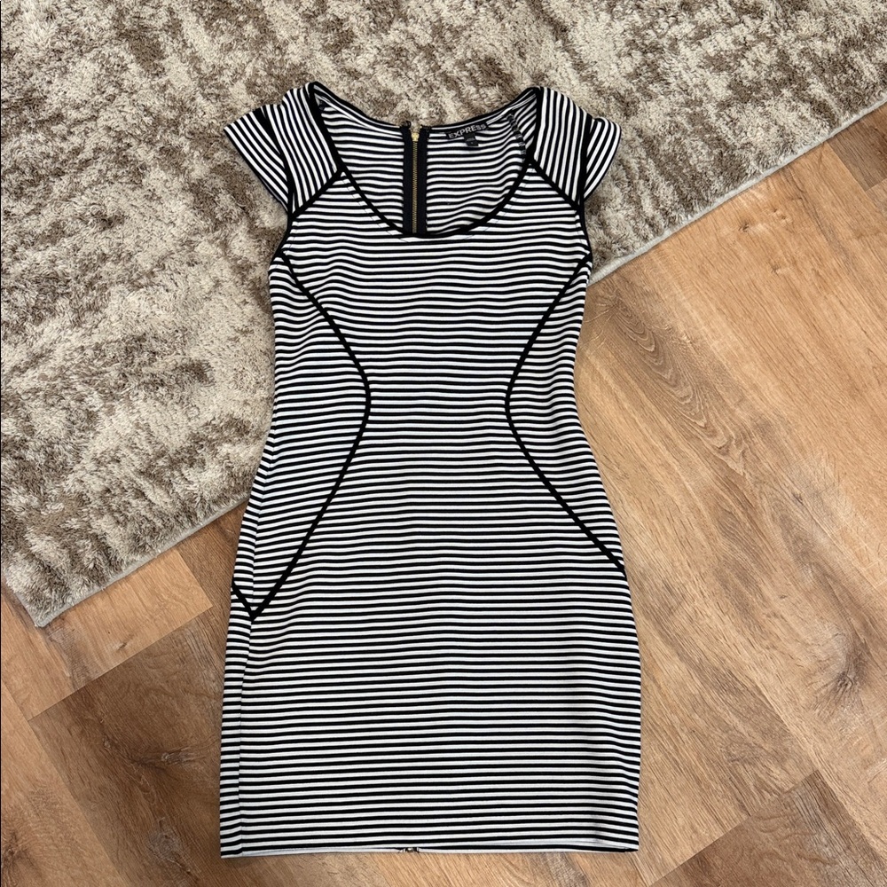 Express Black and White Striped Mini Dress